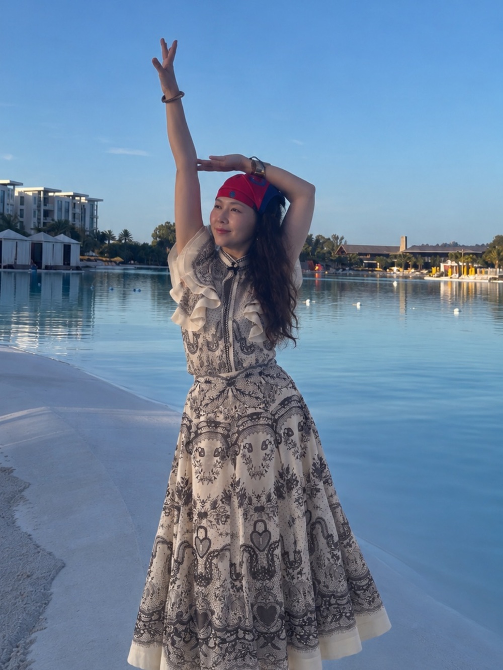 WU NONG Cream & Black Paisley Two-Piece Top & Maxi Skirt Set